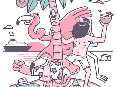 Johnny Castaway pt.2 art castaway illustration island johnny line sos sunset vector