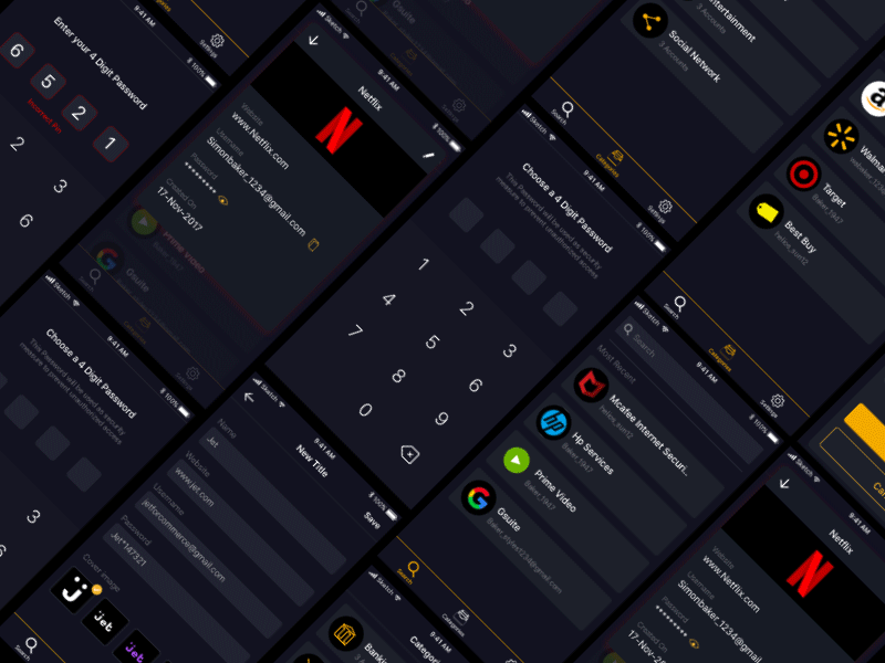 Password Management App Ui Kit dark ios mobile password pin security ui