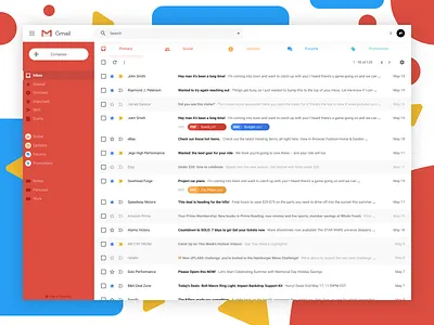 Gmail Redesign - Inbox challenge corner design figma material minimal mockup primary round shadow sidebar web
