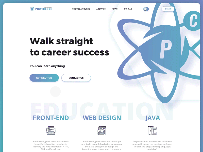 Powercode Academy ae animation design homepage svg ui web