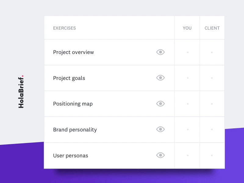 Assign exercises on HolaBrief animation assign branding briefing clean design process exercises radio button strategy transition user interface ux ui