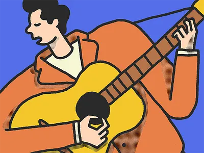 Man Playing Le Guitar acoustic color design guitar illustration ipad man primary sketch