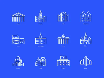Daily UI #055 - Icon Set 55 daily ui europe flat icon kit minimal monuments