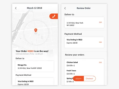 Daily UI #4 - Food Delivery contact delivery food app order review review order shipping tracking
