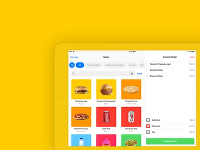 Current Order checkout design food ios ipad menu order pos sale ui