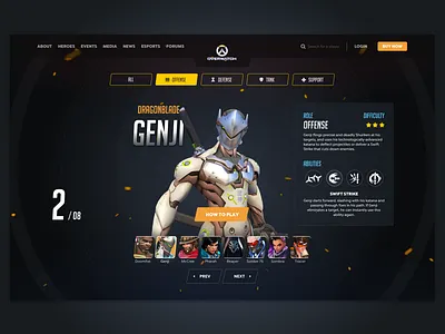 Overwatch - Heroes overview game overview overwatch redesign slider ui ux video website