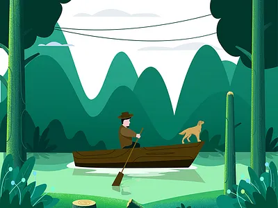 Rowing dog green illustration vitality