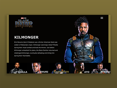 Kilmonger Web UI adobe xd black panther kilmonger marvel ui ui design user interface ux ux design web web design website