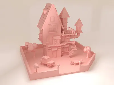 C4D house model practice c4d poster ps vision