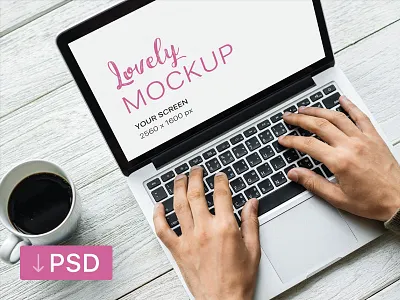 Macbook Mockup With Black Coffee On The Table apple free high resolution macbook mock up mockup photorealistic photoshop psd workspace