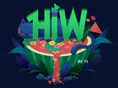 Celebrating 10,000 fans of Hiwow studio cat character cute girl hi hiwow illustration plants web