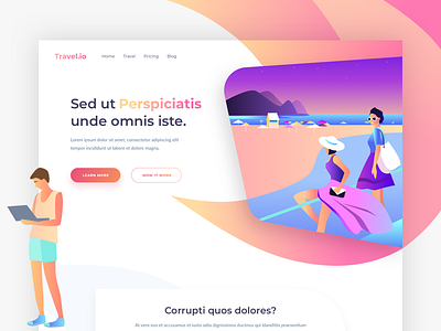 Travel.io - Landing Page clean colors design illustration landing one page ui ux web