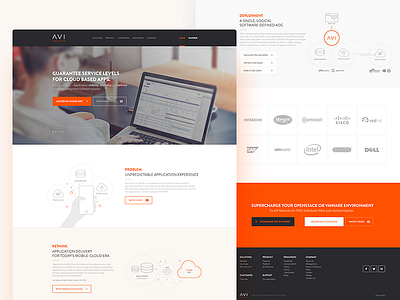 AVI Networks Landing avi branding clean grey icons illustration landing network orange simple typography website