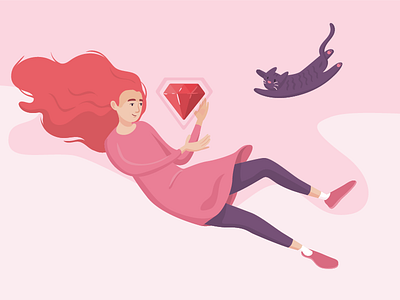 Rails Girls Kraków 2018 cat cute event falling floating girl illustration pink rails girls ruby ruby on rails