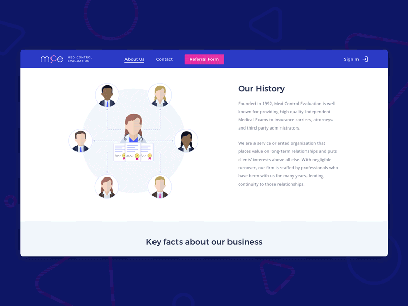 MCE - About us about us clean forms history illustration mce medical metrics timeline ui animation