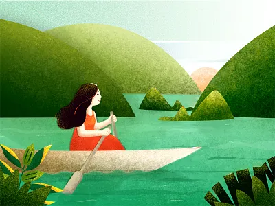 Boating boating girl illustration red