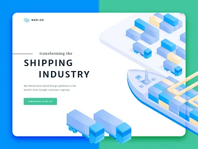 Navigo Container Platform Header Preview bitcoin blockchain cargo container fintech ico illustration isometric landing logistic shipping website