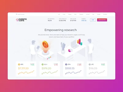 Chasing Coins coins crypto desk graphs illustrations isometric light people ui ux
