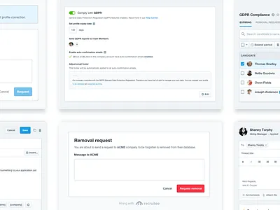 GDPR in Recruitee admin app buttons eu law filters gdpr hiring interface saas search ui web