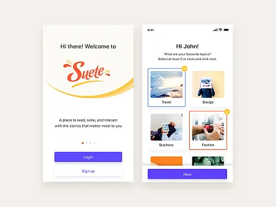 Mobile Blog App article cards blog button illustration ios login mobile mobile app sign up topic ui user