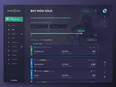 Boost for World of Warcraft boost dark design gold purchase ui ux world of warcraft wow