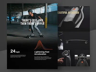 Boosted Stealth black on black boosted boards dark ui graph product shop stats store storytelling ux web design