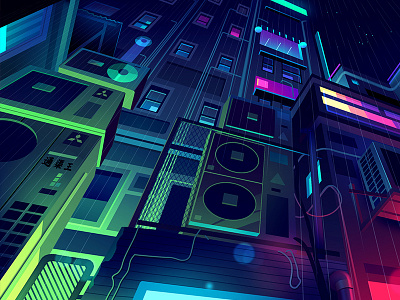mirage_07 city explore futur game illustration neon night retro video