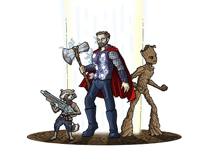 "Bring Me Thanos!" avengers groot illustration infinity war photoshop rocket raccon sketch superheroes thor