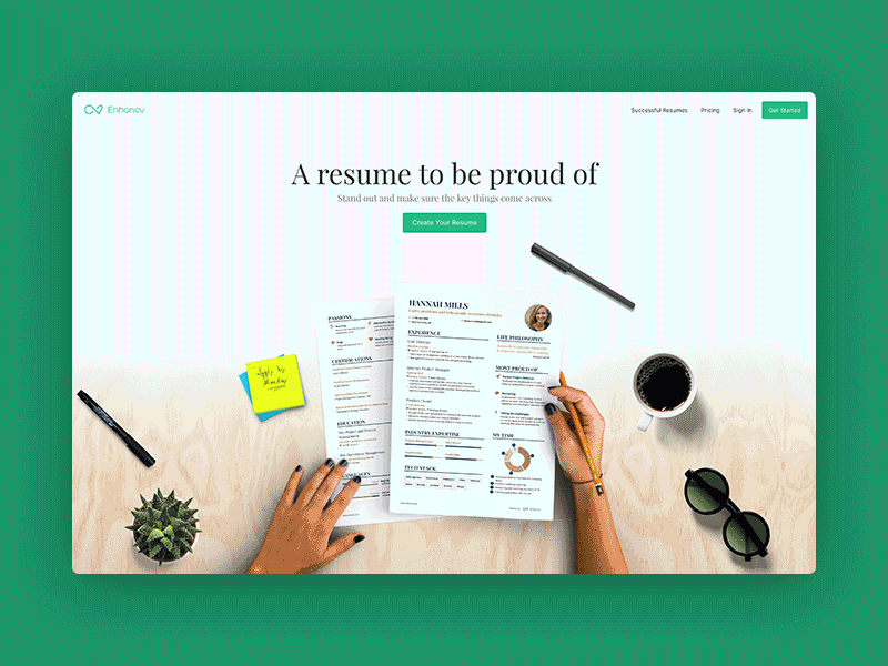 Enhancv Homepage Update 2018 cv homepage landing mockup parallax presentation product resume ui ux visual