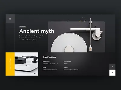 Vinyl. black dark theme blur design ui ux grid blank industrial store shop ecommerce minimal clean flat music player vinyl record sound product design web landing page white timeline