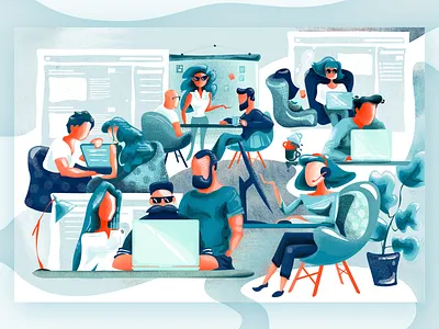 Teamwork illustration collaboration friends hipsters illustration noise office people team teamwork workspace