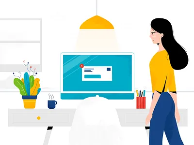 Mail is here character computer customer desk frame illustration mail storyboard woman
