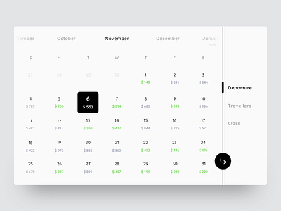 Calendar booking chooser clean dailyui date flight minimal picker pricing ticket travel ui