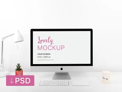 iMac Mockup On Clean White Desk apple free high resolution imac mock up mockup photorealistic photoshop psd workspace