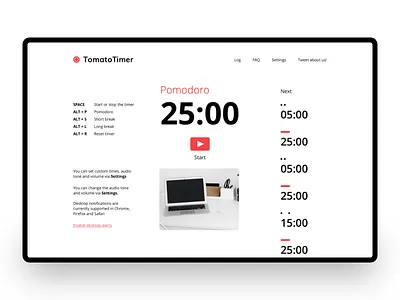 Tomato timer app clean tomato ui ux web