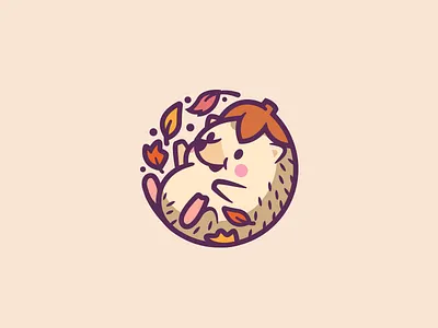 Hedgehog character brand fun illustration identity hedgehog animal cute nature logo mark smile leafs happy