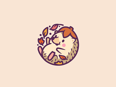 Hedgehog character brand fun illustration identity hedgehog animal cute nature logo mark smile leafs happy