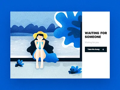 Waiting blue color design illustration man river tree