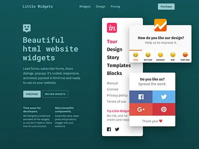 Little Widgets — HTML Website Widgets & Popups application css form html lightbox popup presentation share video website widgets widget
