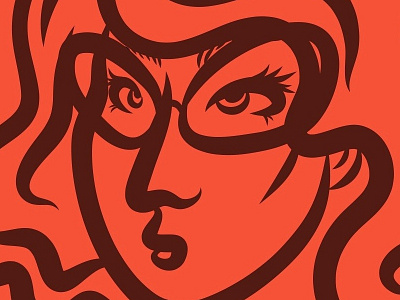Seeing red. face glasses hair illustration line drawing people red style woman