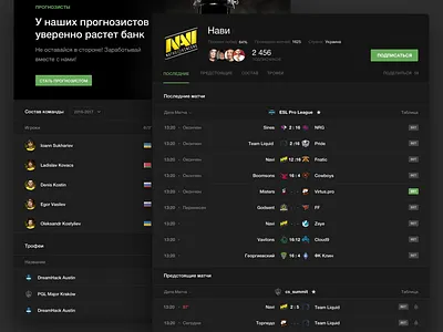 Scores24: Cybersport team cybersport dark design dark interface esports flat navi profile page scores24 sport grid sportbook