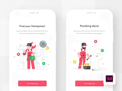 Handyman app onboarding | Adobe XD exploration adobe xd experience design flat design minimal ui onboarding illustration onboarding ui xd