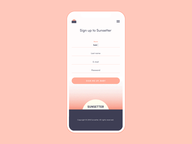 Sign up – Daily UI #001 dailyui design sunset ui ux