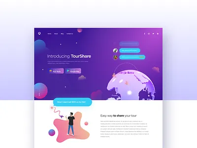 Tourshare app concept gradient illustration promo sharing tour trip ui ux web
