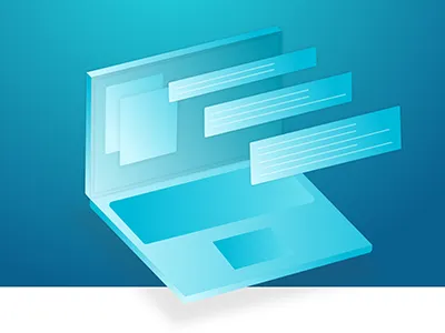 Product landing page hero image blue computer design landing page product ui