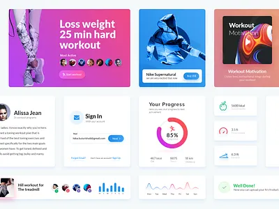Fitness App UI Elements activity app chart design elements fitness flat graph interface statistics ui ux