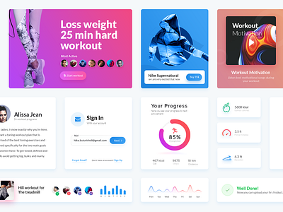 Fitness App UI Elements activity app chart design elements fitness flat graph interface statistics ui ux