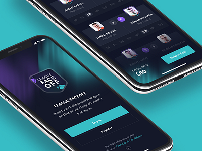 League FaceOff App app bet bets dark game ios sport ui ux