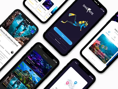 Divesite App . app divers diving maps marine radar ui ux