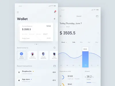 Finance &Wallet App app bank card clean data design finance ui wallet white